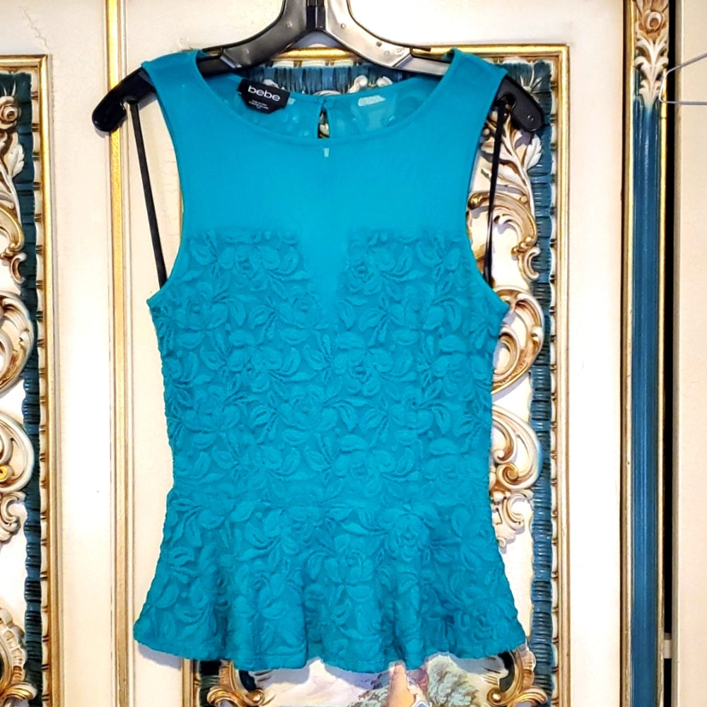 Bebe lace teal peplum top
